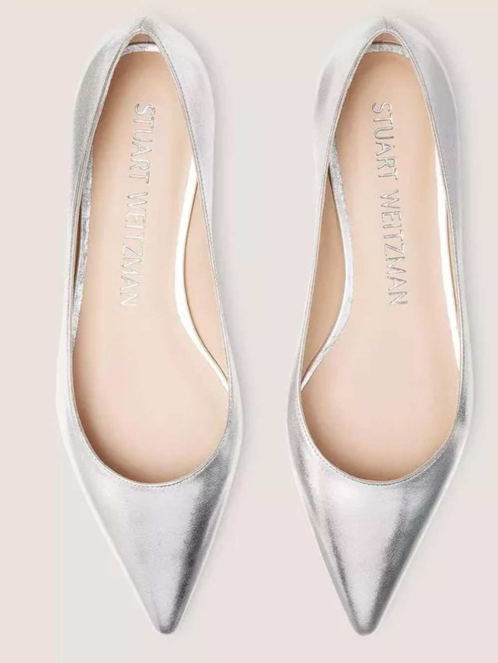 Stuart Weitzman Silver Emilia Pointed toe ballet flat 10 Metalic flat block